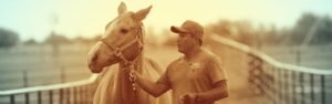 The Right Horse - Man Standing with Horse Inbetween Fences